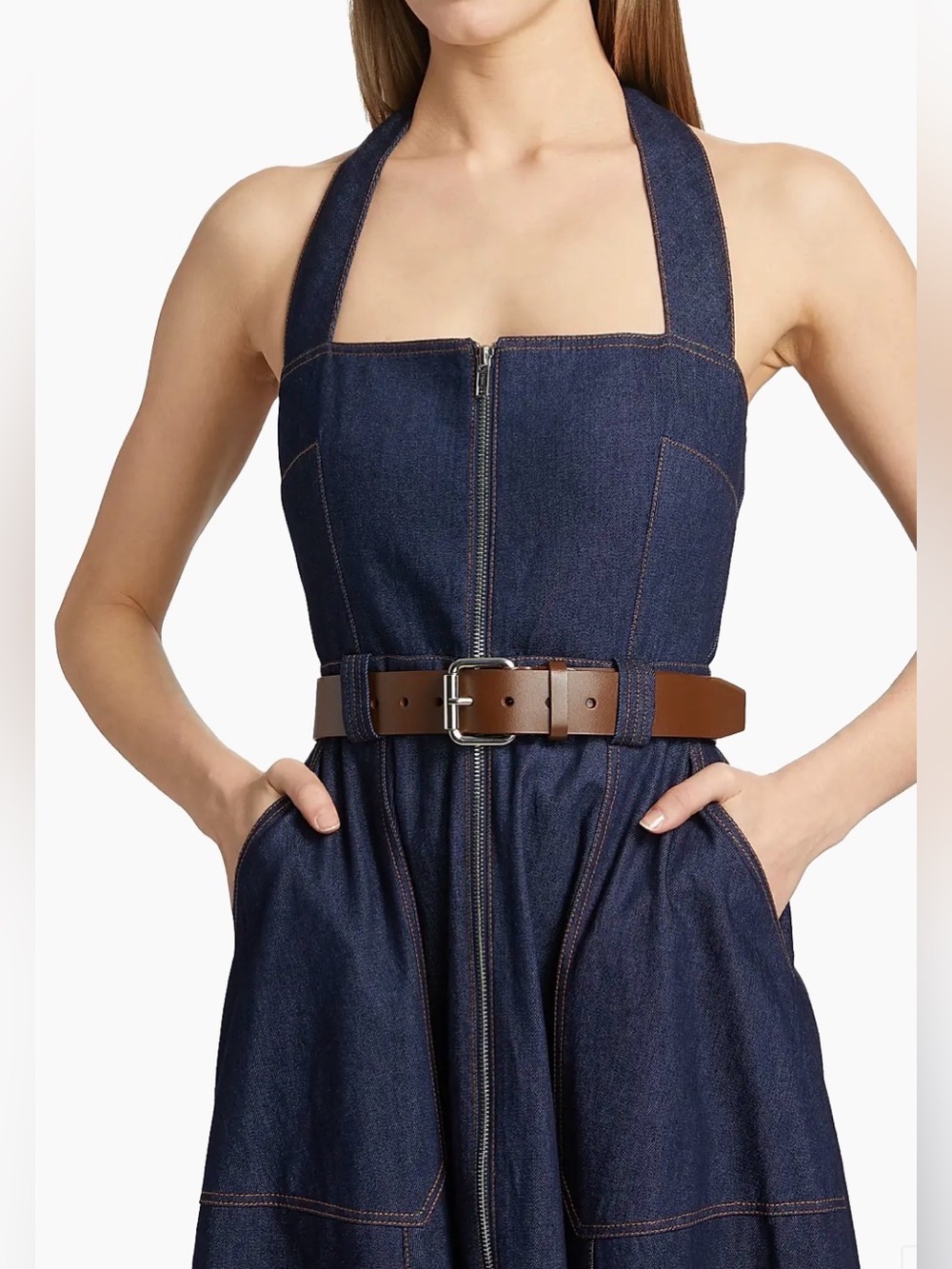 NWT NICHOLAS Anastasia Utility Halterneck Denim Indigo Midi Belted Dress 2 - Picture 4 of 17